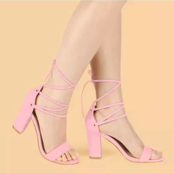 Allegra K Pink Suede Open Toe Block Style Strappy Heels Women's Size 9 - Picture 11 of 11